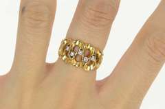 14K Yellow Gold 1960's Retro Wavy Loop Diamond Statement Ring