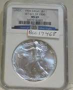 1994 Unc Silver Eagle NGC MS-69 scarce