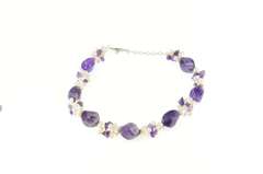 Sterling Silver Amethyst Pearl Beaded Chunky Statement Necklace