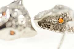 14K White Gold Ruby Eyed Leopard Cheetah Head Stud Earrings