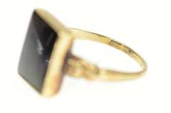 14K Yellow Gold Art Deco Black Onyx Squared Flower Accent Ring
