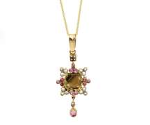 Luxurious 1.75ctw Opal, Ruby, and Diamond Pendant in 14K