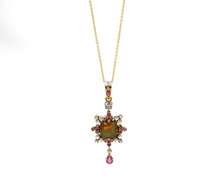 Luxurious 1.75ctw Opal, Ruby, and Diamond Pendant in 14K
