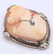 Antique Shell Cameo with Diamond Pendant Brooch