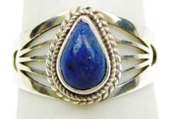 Wide Sterling Lapis Ring, Size 6.5