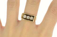 14K Yellow Gold 0.75 Ctw Retro Diamond Squared Textured Ring