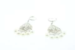 6MM CULTURED PEARL AND DIAMOND CHANDELIER EARRINGS.