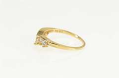 14K Yellow Gold Chevron Curved Classic CZ Wedding Band Ring