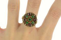 18K Yellow Gold Ruby Emerald Etruscan Revival Elaborate Ring