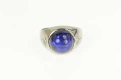 14K White Gold Retro Syn. Sapphire Diamond Accent Statement Ring