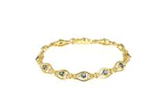 14K Yellow Gold Heart Natural Sapphire Diamond Accent Bracelet