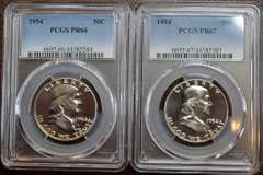 2 PCGS Graded 1954 Proof Franklin Half Dollars PR66 And PR67