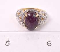 Sparkling 9.23CTS Cabochon-Cut Star Ruby and 1.07CTW White Sapphire Ring in Gold Plated Sterling Silver