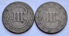 2 1852 3 Cent Silvers