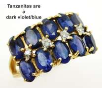 Dramatic Wide 14K Tanzanites & Diamonds Ring, 7