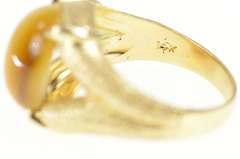 14K Yellow Gold Oval Tiger's Eye Retro Men's Textured Statement Ring