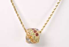 Marvelous Multi-Gemstone Barrel Pendant Necklace in 14K Yellow Gold