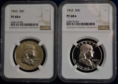 Lot Of 2 1963 Franklin Half Dollars NGC PF68