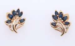 Elegant Yellow Gold Sapphire and Diamond Flower Earrings