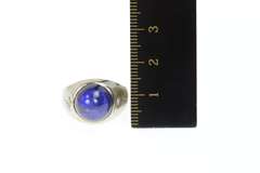 14K White Gold Retro Syn. Sapphire Diamond Accent Statement Ring