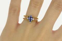 14K Yellow Gold Oval Tanzanite Diamond Cluster Reversible Ring