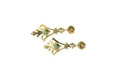 14K Yellow Gold Ornate Turquoise Ornamental Dangle Earrings