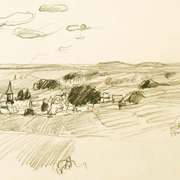 Wayne Ensrud "Burgundian Village of Vosne-Romanee, Burgundy" Pencil Original Artwork; Hand Signed; COA