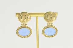 14K Yellow Gold Blue Glass Horse Rider Door Knocker Dangle Earrings