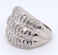 Powerful White Gold Triple Row Baguette Dome Ring