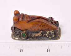 Fabulous Vintage Tiger's Eye Locust Sculpture with Rubies and Emeralds in Sterling Silver