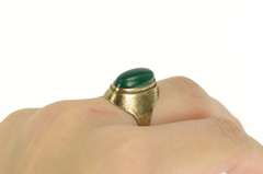 14K Yellow Gold Retro Green Agate Oval Cabochon Statement Ring