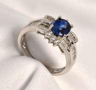 Stately Sapphire & Diamond Ring in 18K WG