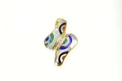 14K Yellow Gold Geometric Stone Inlay Diamond Bypass Slide Pendant