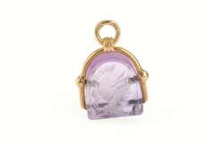14K Yellow Gold Victorian Carved Fancy Amethyst Intaglio Charm/Pendant
