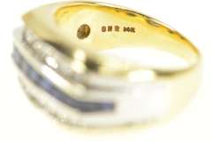 14K Yellow Gold 2.84 Ctw Princess Sapphire Diamond Squared Ring