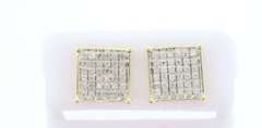 Square 10k Yellow Gold Earrings with Diamond Studs