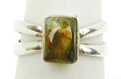 Sterling Ring with Green Labradorite, Size 7.5