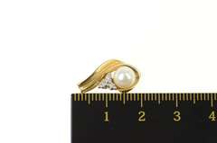 10K Yellow Gold Pearl Diamond Cluster Accent Curvy Pendant