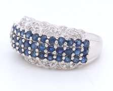 Majestic White Gold Blue Sapphire and Diamond Wide Band