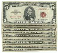 Lot of 12 Series of 1963 $5 Red Seal Notes