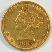 Very pretty 1882 US $5 Liberty Gold Piece. Full strike