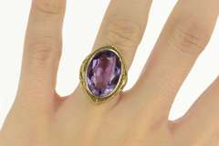14K Yellow Gold Art Nouveau Amethyst Ornate Scroll Cocktail Ring