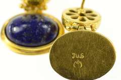 18K Yellow Gold Ornate Lapis Lazuli Textured Door Knocker Earrings