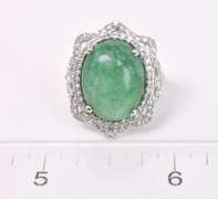 Dazzling 10.19CTS Cabochon-Cut Natural Emerald & 3.27CTW White Topaz Ring in Sterling Silver