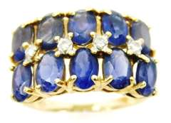 Dramatic Wide 14K Tanzanites & Diamonds Ring, 7