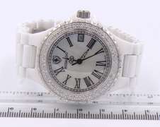 Hidalgo White Ceramic Roman Dial Diamond Bezel Watch