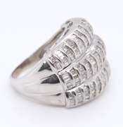 Powerful White Gold Triple Row Baguette Dome Ring