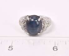 Stunning 8.83CTS Star Sapphire and 0.40CTW Diamond Sterling Silver Ring