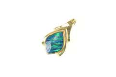 14K Yellow Gold Syn. Black Opal Inlay Ornate Statement Pendant