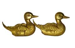 Two 3D Solid Brass Swimming Duck Wall Decorative Plaques With Texture